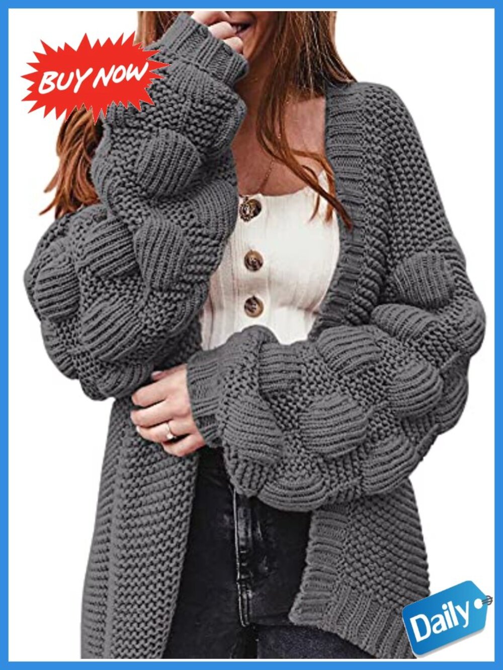 Oversized Chunky Knit Cardigan Loose Fit Long Sleeve Open Front Wrap Sweater
